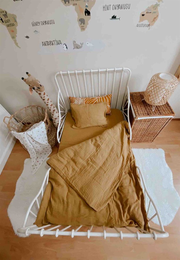 Set çarçafi 3 pjesë + , Muslin - Mustardë e verdhë.
