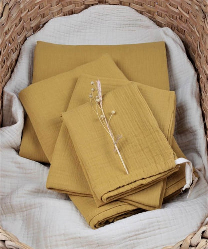 Set çarçafi 3 pjesë + , Muslin - Mustardë e verdhë.