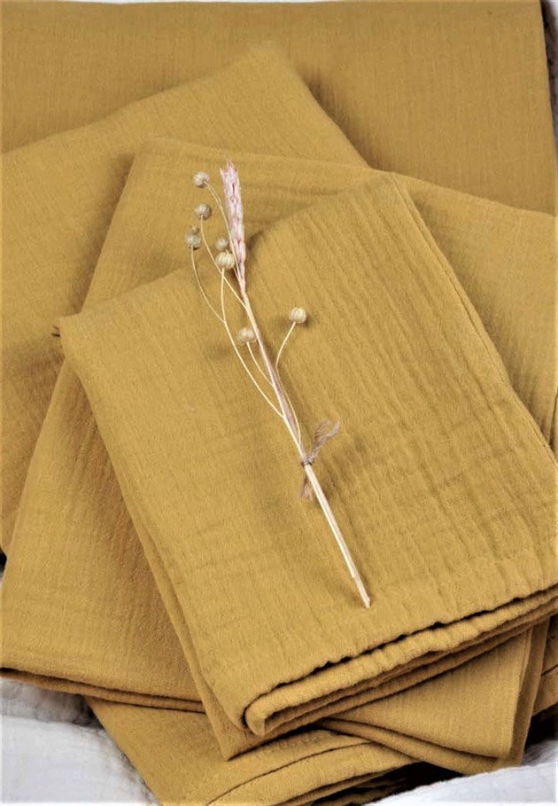 Set çarçafi 3 pjesë + , Muslin - Mustardë e verdhë.