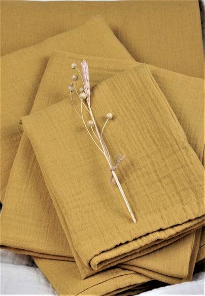 Set çarçafi 3 pjesë + , Muslin - Mustardë e verdhë.