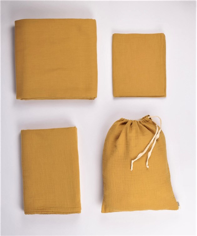 Set çarçafi 3 pjesë + , Muslin - Mustardë e verdhë.